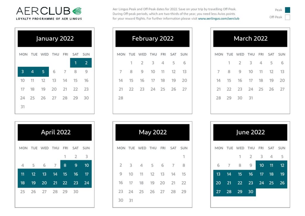 5 Best Ways To Use Aer Lingus Avios featured by top US travel blog Points With Q, image: Aer Lingus 2022 Award Calendar