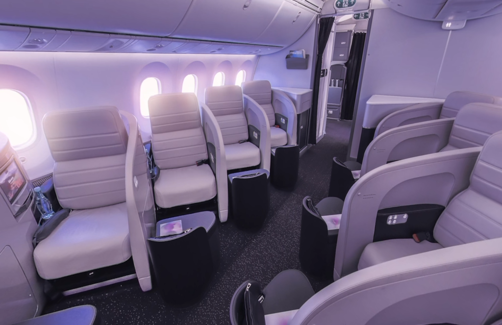 Top 5 Best Ways To Use Virgin Atlantic Flying Club Points featured by top US travel blog, Points with Q: image of Air New Zealand 787-9 Dreamliner 360 Business Premier Cabin