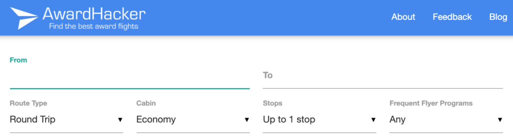 How to Book Flights in AwardHacker: A Beginner's Guide featured by top US travel blog Points With Q, image:AwardHacker Main Homepage