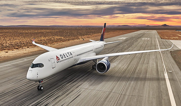 Seattle Travel: Places to Visit in Seattle in 48 Hours featured by top US travel blog, Points with Q: image Delta A350 Sunset Desert