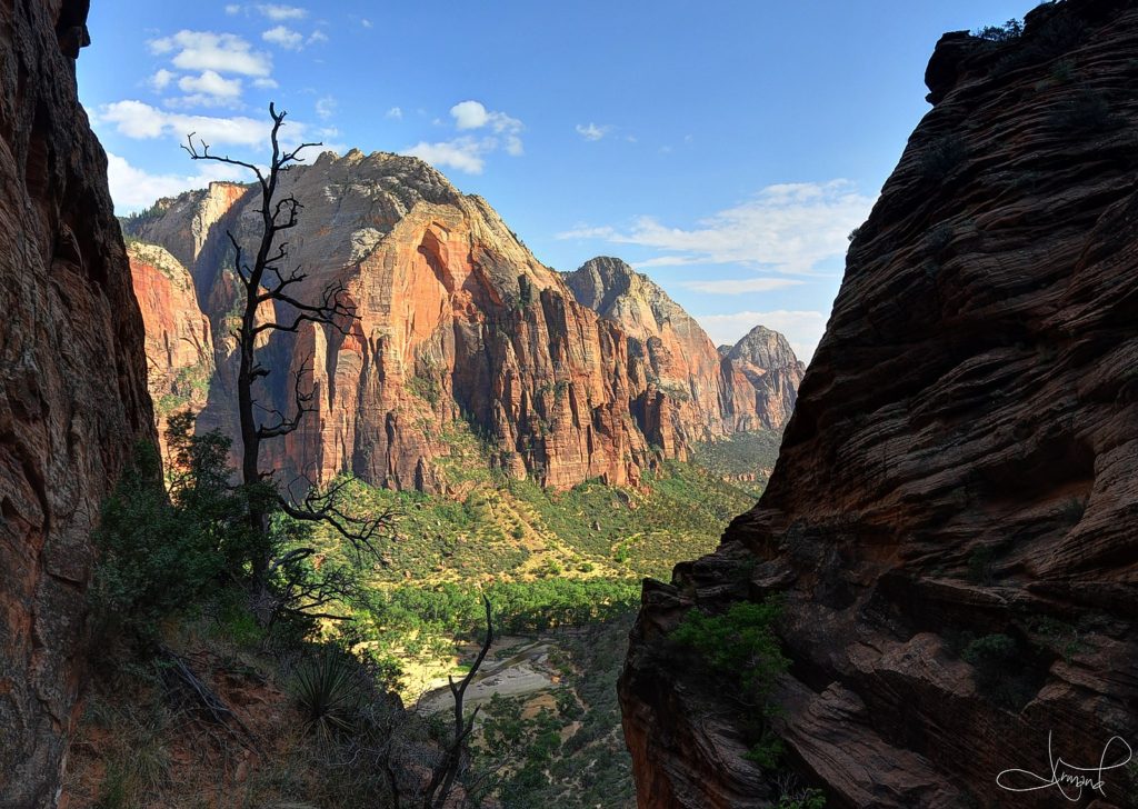 Best US National Parks featured by top US travel blog, Points with Q: image of Descending Angel's Landing Zion National Park Utah