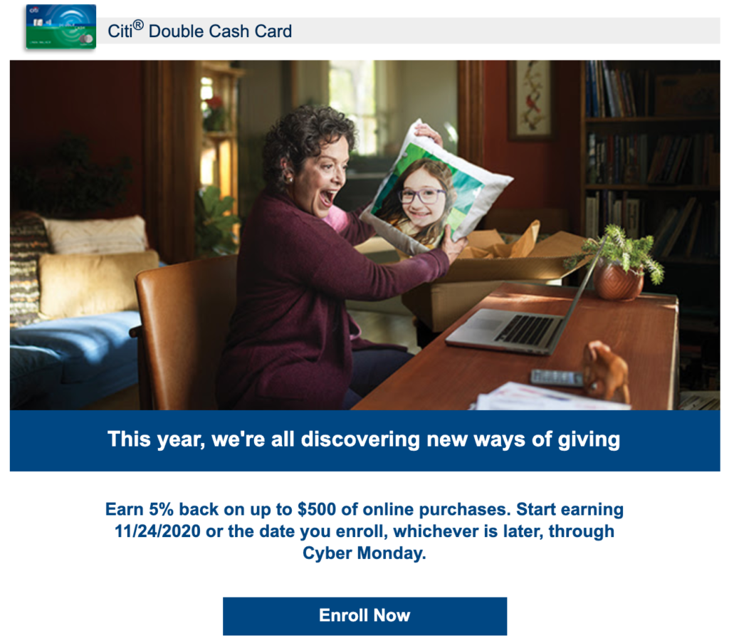 Citi Double Cash Card Earn 5% back Online Cyber Monday 2020
