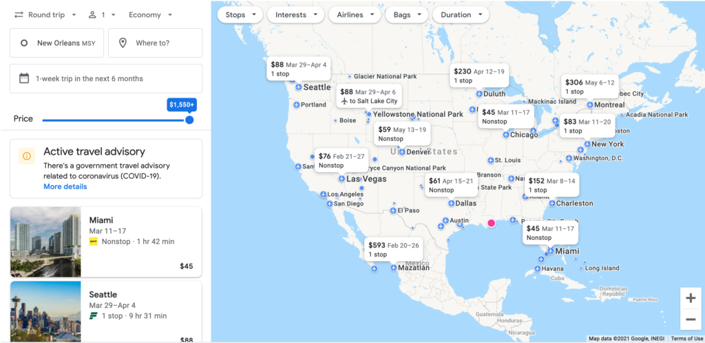 How to Use Google Flights: A Complete Guide featured by top US travel blog Points With Q, image: Google Flights Explorer