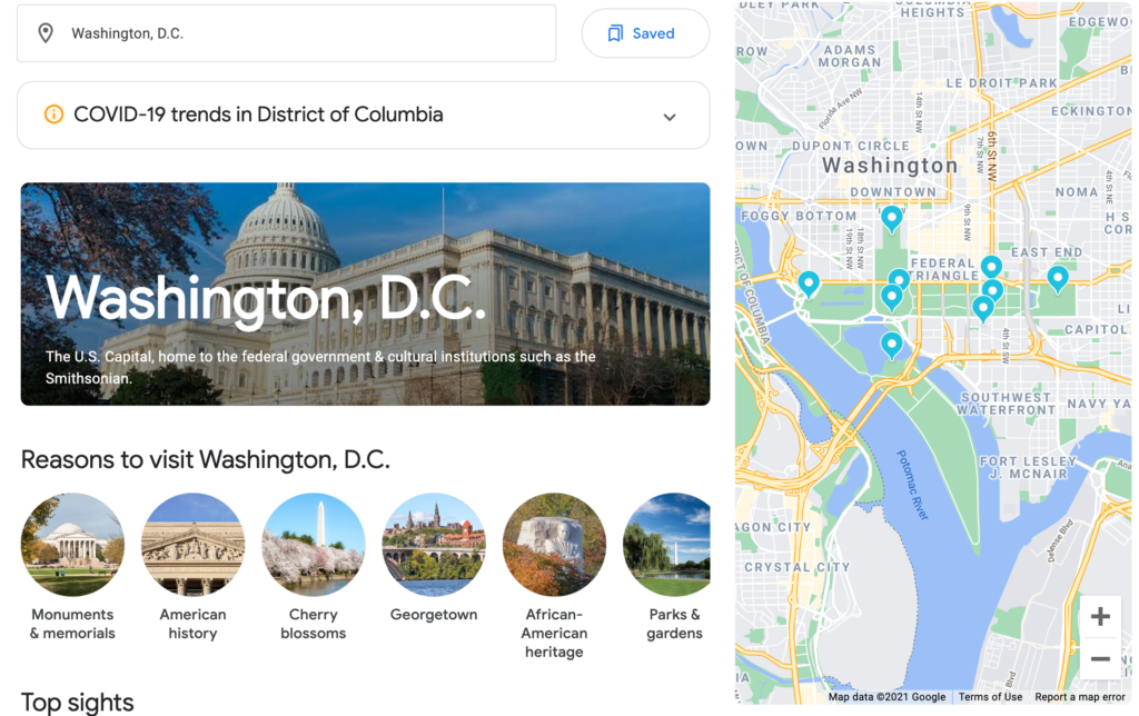 Google Travel Things To Do Washington DC Homepage