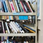 a book shelf filled with lots of books