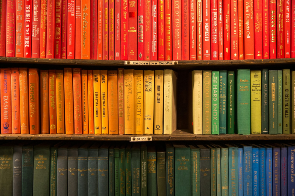 march reading list wooden bookcase filled with books